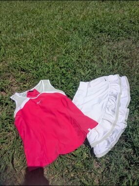Nike Pink Athletic Tank and White Ruffle Skirt Set